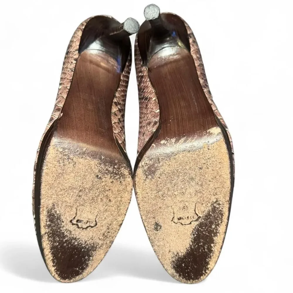Stuart Weitzman Women’s Size 10M Snakeskin Leather Stiletto Heels Pumps Brown